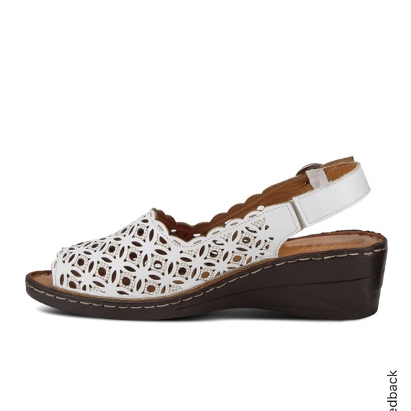 Spring Step Belizana White laser cut out white leather wedge strap Sandals 41 - Picture 4 of 7